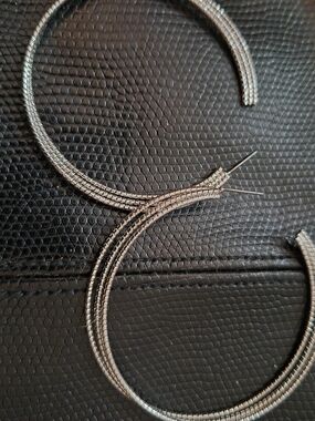 Silver Textured Hoop Earrings Large Inner Twine